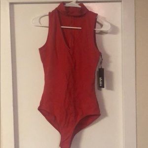 NWT LuLu’s Red Choker Body Suit